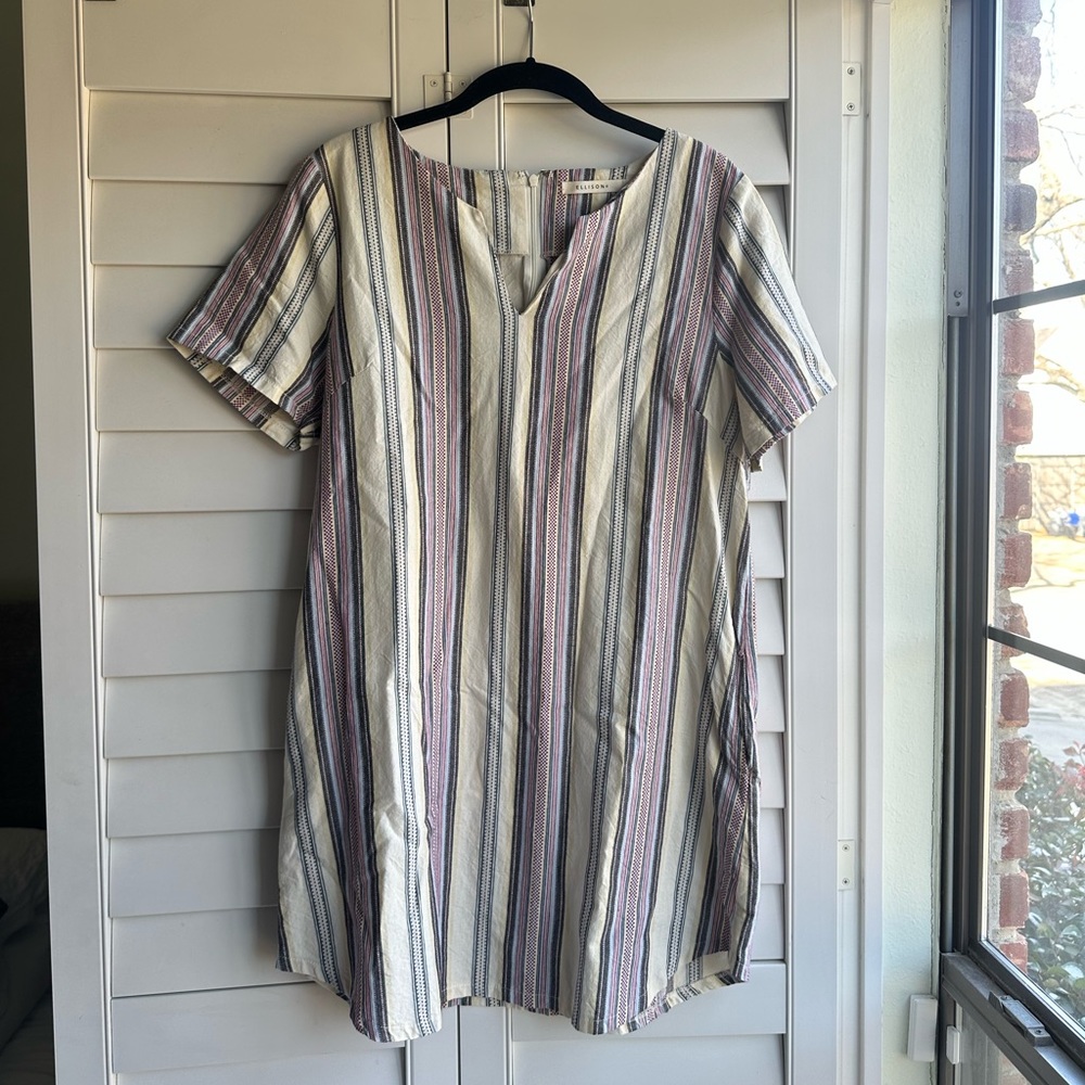 Ellison Striped V Neck Shift Dress